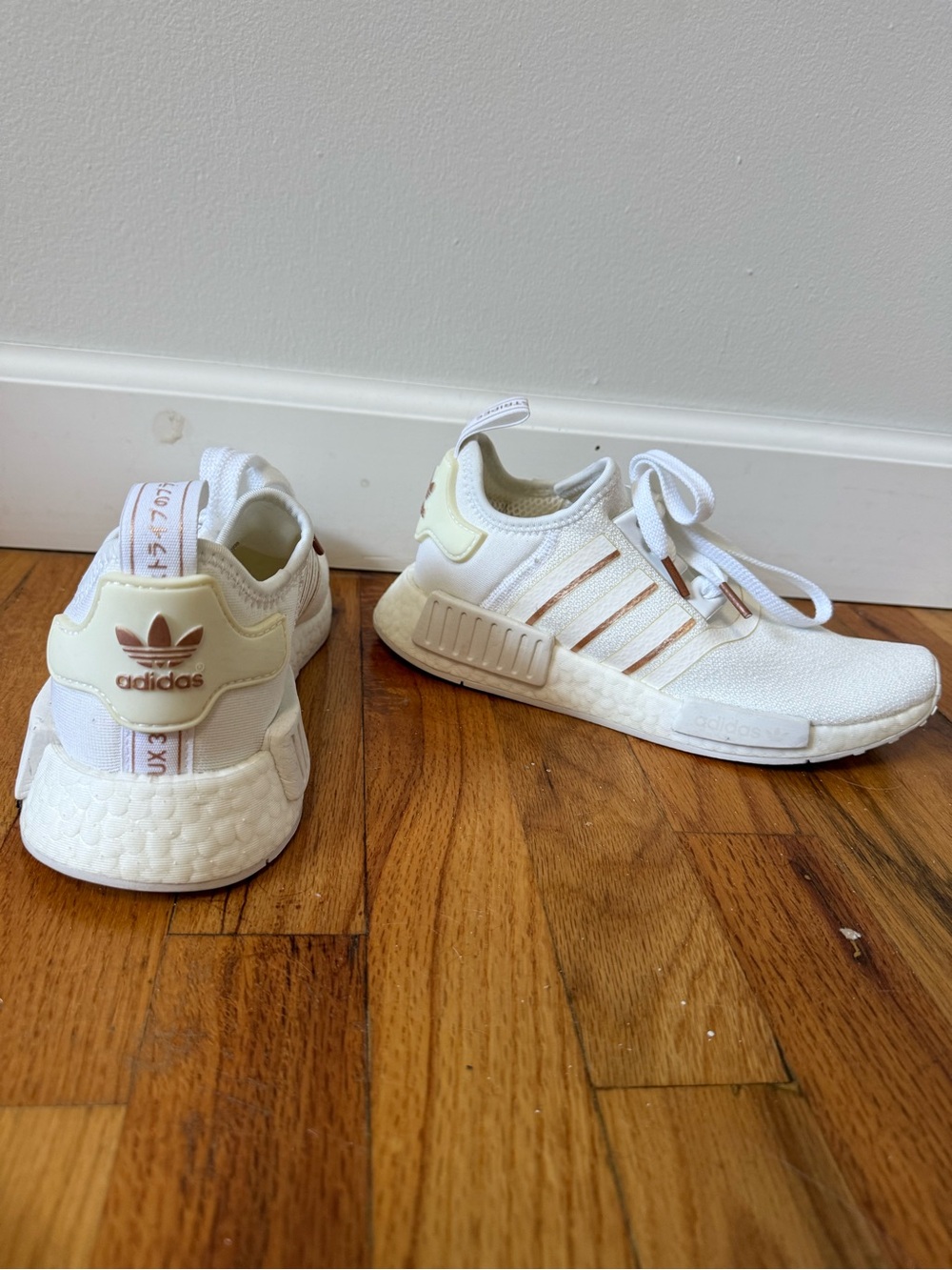 adidas Kids White Sneakers with Light Pink Accents